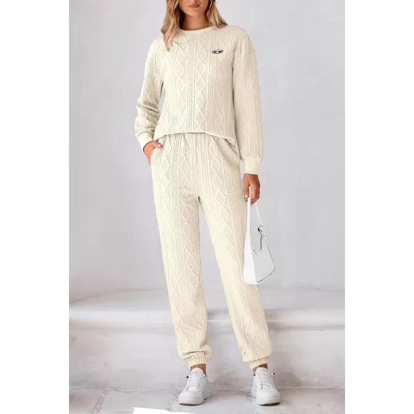PRETTYGARDEN Lounge Sets for Women Fall 2024 Matching Sets Clothing 2 Piece Outfits Long Sleeve Tracksuit Textured SetsBeige