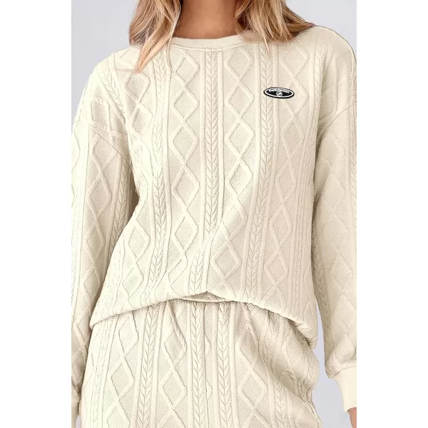 PRETTYGARDEN Lounge Sets for Women Fall 2024 Matching Sets Clothing 2 Piece Outfits Long Sleeve Tracksuit Textured SetsBeige