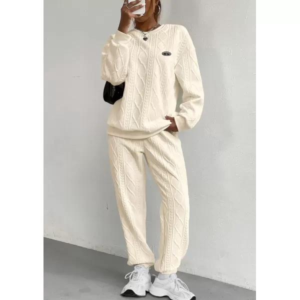 PRETTYGARDEN Lounge Sets for Women Fall 2024 Matching Sets Clothing 2 Piece Outfits Long Sleeve Tracksuit Textured SetsBeige