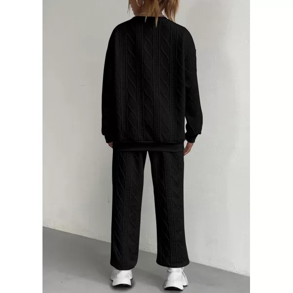 PRETTYGARDEN Lounge Sets for Women Fall 2024 Matching Sets Clothing 2 Piece Outfits Long Sleeve Tracksuit Textured SetsBlack