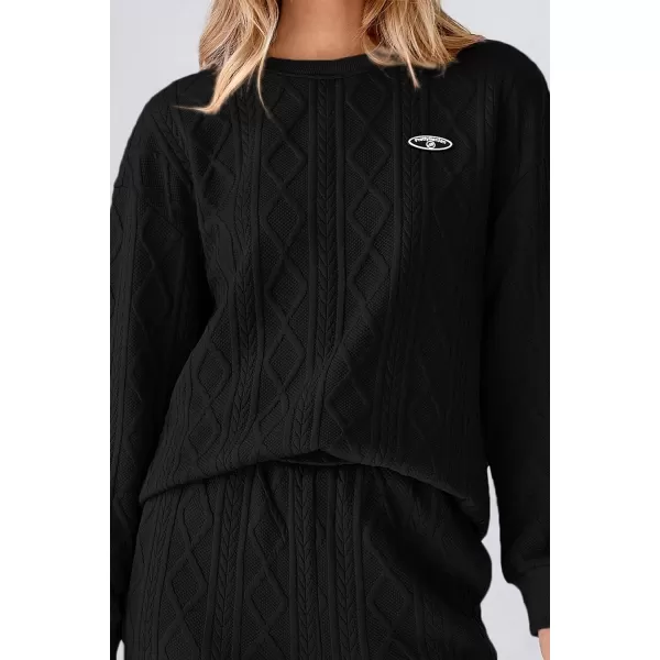 PRETTYGARDEN Lounge Sets for Women Fall 2024 Matching Sets Clothing 2 Piece Outfits Long Sleeve Tracksuit Textured SetsBlack