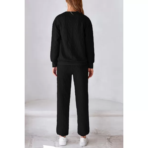 PRETTYGARDEN Lounge Sets for Women Fall 2024 Matching Sets Clothing 2 Piece Outfits Long Sleeve Tracksuit Textured SetsBlack