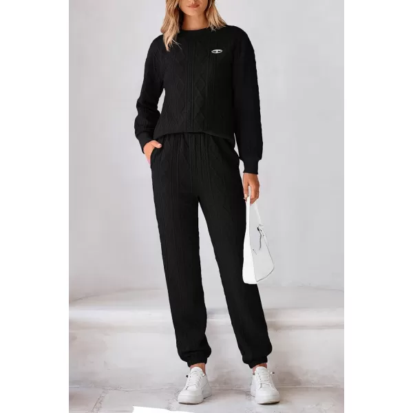 PRETTYGARDEN Lounge Sets for Women Fall 2024 Matching Sets Clothing 2 Piece Outfits Long Sleeve Tracksuit Textured SetsBlack