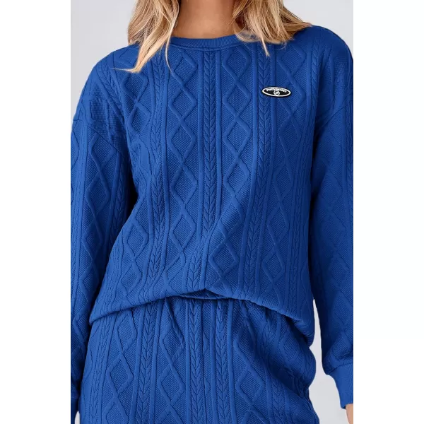 PRETTYGARDEN Lounge Sets for Women Fall 2024 Matching Sets Clothing 2 Piece Outfits Long Sleeve Tracksuit Textured SetsBlue