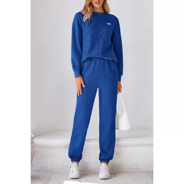 PRETTYGARDEN Lounge Sets for Women Fall 2024 Matching Sets Clothing 2 Piece Outfits Long Sleeve Tracksuit Textured SetsBlue
