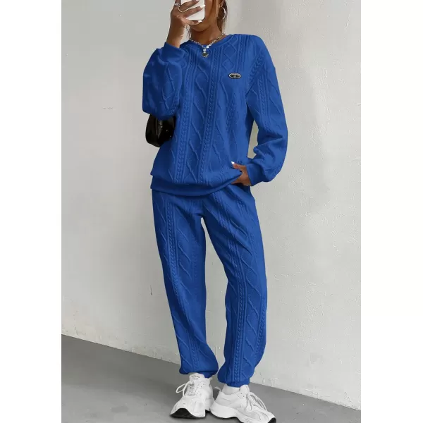 PRETTYGARDEN Lounge Sets for Women Fall 2024 Matching Sets Clothing 2 Piece Outfits Long Sleeve Tracksuit Textured SetsBlue