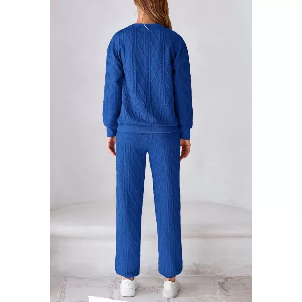 PRETTYGARDEN Lounge Sets for Women Fall 2024 Matching Sets Clothing 2 Piece Outfits Long Sleeve Tracksuit Textured SetsBlue