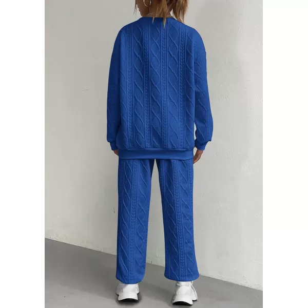 PRETTYGARDEN Lounge Sets for Women Fall 2024 Matching Sets Clothing 2 Piece Outfits Long Sleeve Tracksuit Textured SetsBlue