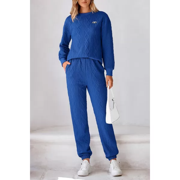 PRETTYGARDEN Lounge Sets for Women Fall 2024 Matching Sets Clothing 2 Piece Outfits Long Sleeve Tracksuit Textured SetsBlue
