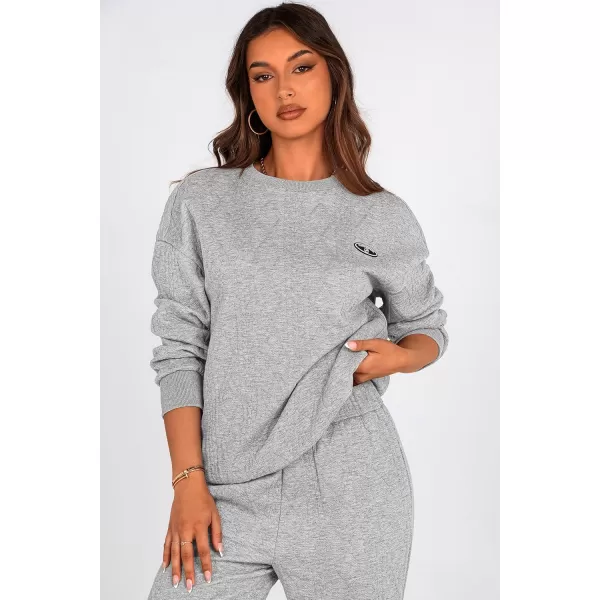 PRETTYGARDEN Lounge Sets for Women Fall 2024 Matching Sets Clothing 2 Piece Outfits Long Sleeve Tracksuit Textured SetsGrey