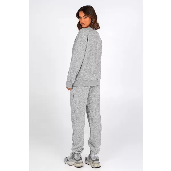 PRETTYGARDEN Lounge Sets for Women Fall 2024 Matching Sets Clothing 2 Piece Outfits Long Sleeve Tracksuit Textured SetsGrey
