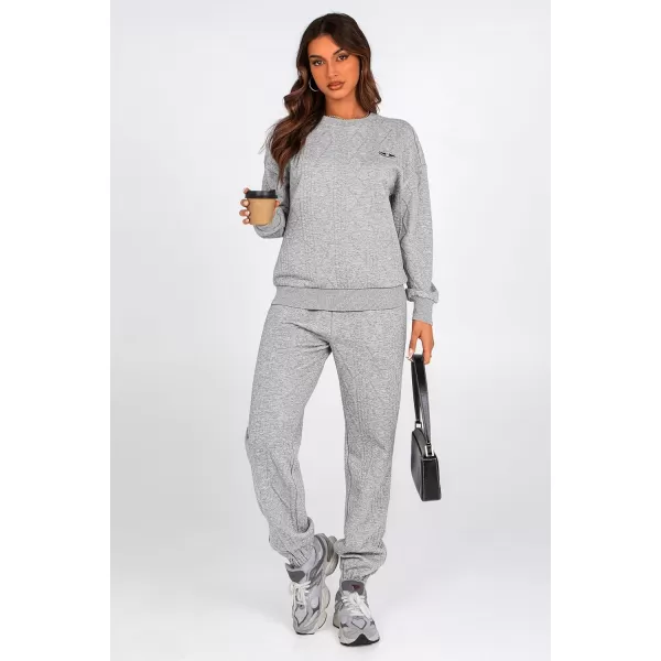 PRETTYGARDEN Lounge Sets for Women Fall 2024 Matching Sets Clothing 2 Piece Outfits Long Sleeve Tracksuit Textured SetsGrey