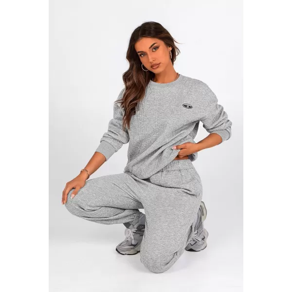 PRETTYGARDEN Lounge Sets for Women Fall 2024 Matching Sets Clothing 2 Piece Outfits Long Sleeve Tracksuit Textured SetsGrey