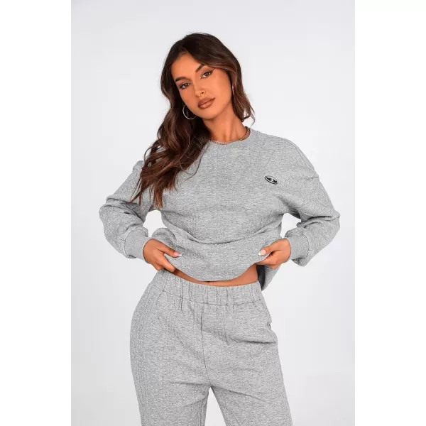 PRETTYGARDEN Lounge Sets for Women Fall 2024 Matching Sets Clothing 2 Piece Outfits Long Sleeve Tracksuit Textured SetsGrey