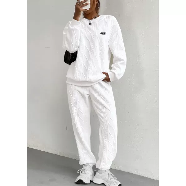 PRETTYGARDEN Lounge Sets for Women Fall 2024 Matching Sets Clothing 2 Piece Outfits Long Sleeve Tracksuit Textured SetsWhite