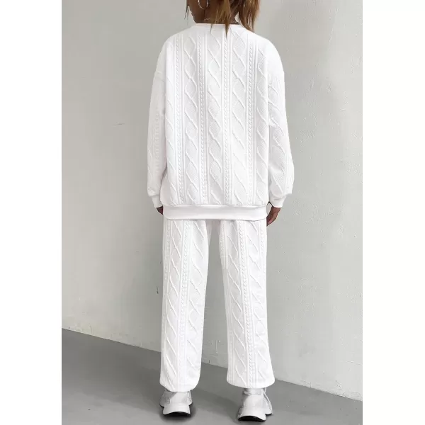 PRETTYGARDEN Lounge Sets for Women Fall 2024 Matching Sets Clothing 2 Piece Outfits Long Sleeve Tracksuit Textured SetsWhite
