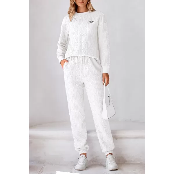 PRETTYGARDEN Lounge Sets for Women Fall 2024 Matching Sets Clothing 2 Piece Outfits Long Sleeve Tracksuit Textured SetsWhite