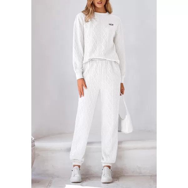 PRETTYGARDEN Lounge Sets for Women Fall 2024 Matching Sets Clothing 2 Piece Outfits Long Sleeve Tracksuit Textured SetsWhite