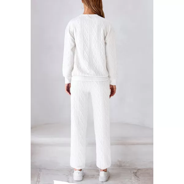 PRETTYGARDEN Lounge Sets for Women Fall 2024 Matching Sets Clothing 2 Piece Outfits Long Sleeve Tracksuit Textured SetsWhite