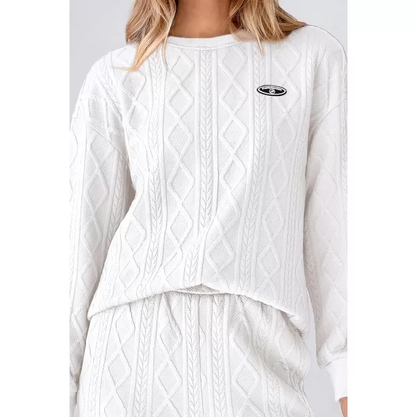 PRETTYGARDEN Lounge Sets for Women Fall 2024 Matching Sets Clothing 2 Piece Outfits Long Sleeve Tracksuit Textured SetsWhite