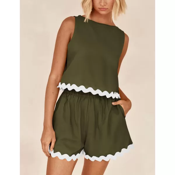 PRETTYGARDEN Womens 2 Piece Beach Vacation Outfits Casual Cropped Tank Top High Waist Shorts Set TracksuitArmy Green