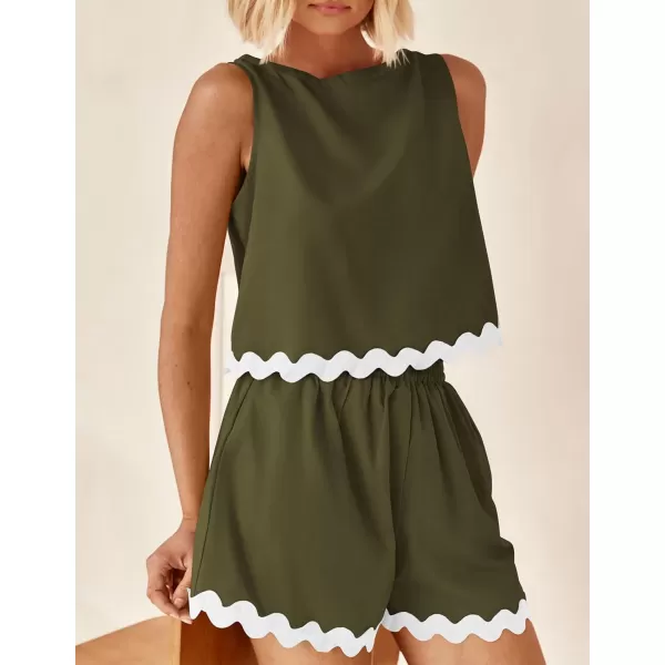 PRETTYGARDEN Womens 2 Piece Beach Vacation Outfits Casual Cropped Tank Top High Waist Shorts Set TracksuitArmy Green