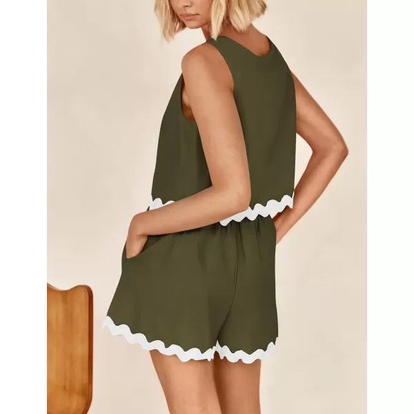 PRETTYGARDEN Womens 2 Piece Beach Vacation Outfits Casual Cropped Tank Top High Waist Shorts Set TracksuitArmy Green