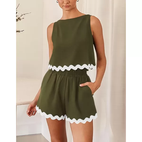 PRETTYGARDEN Womens 2 Piece Beach Vacation Outfits Casual Cropped Tank Top High Waist Shorts Set TracksuitArmy Green