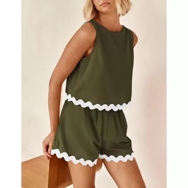 PRETTYGARDEN Womens 2 Piece Beach Vacation Outfits Casual Cropped Tank Top High Waist Shorts Set TracksuitArmy Green
