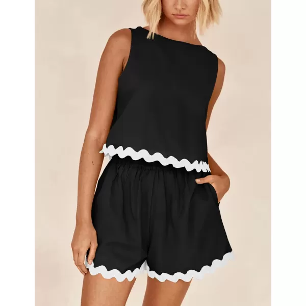 PRETTYGARDEN Womens 2 Piece Beach Vacation Outfits Casual Cropped Tank Top High Waist Shorts Set TracksuitBlack