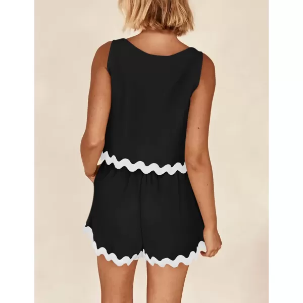 PRETTYGARDEN Womens 2 Piece Beach Vacation Outfits Casual Cropped Tank Top High Waist Shorts Set TracksuitBlack