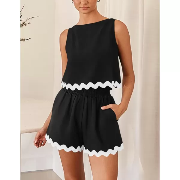 PRETTYGARDEN Womens 2 Piece Beach Vacation Outfits Casual Cropped Tank Top High Waist Shorts Set TracksuitBlack