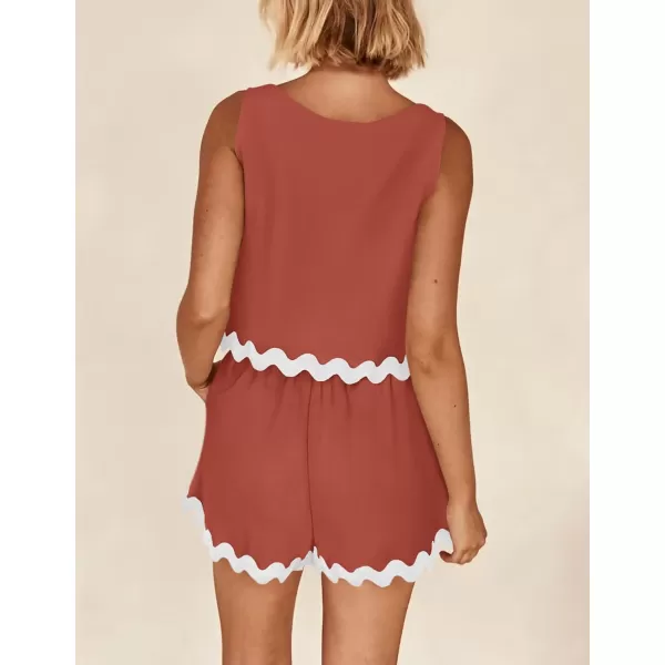 PRETTYGARDEN Womens 2 Piece Beach Vacation Outfits Casual Cropped Tank Top High Waist Shorts Set TracksuitBrick Red