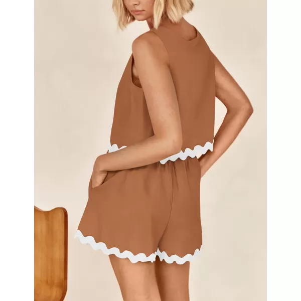 PRETTYGARDEN Womens 2 Piece Beach Vacation Outfits Casual Cropped Tank Top High Waist Shorts Set TracksuitBrown