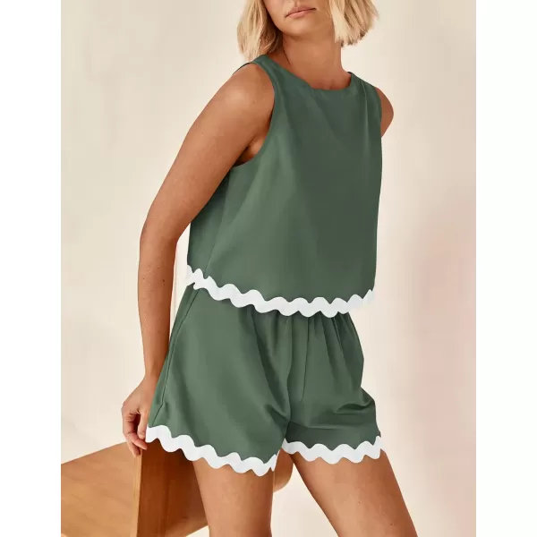 PRETTYGARDEN Womens 2 Piece Beach Vacation Outfits Casual Cropped Tank Top High Waist Shorts Set TracksuitGreen