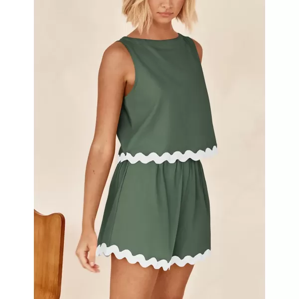 PRETTYGARDEN Womens 2 Piece Beach Vacation Outfits Casual Cropped Tank Top High Waist Shorts Set TracksuitGreen