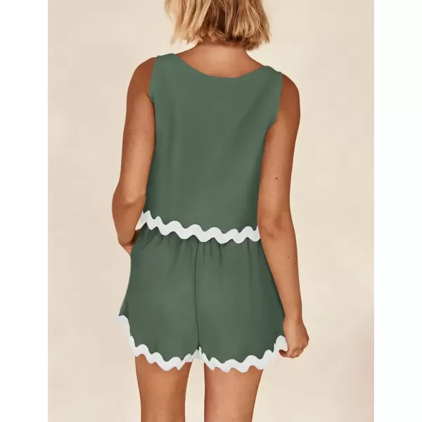 PRETTYGARDEN Womens 2 Piece Beach Vacation Outfits Casual Cropped Tank Top High Waist Shorts Set TracksuitGreen