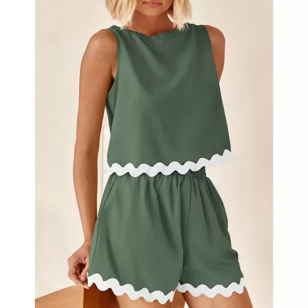 PRETTYGARDEN Womens 2 Piece Beach Vacation Outfits Casual Cropped Tank Top High Waist Shorts Set TracksuitGreen