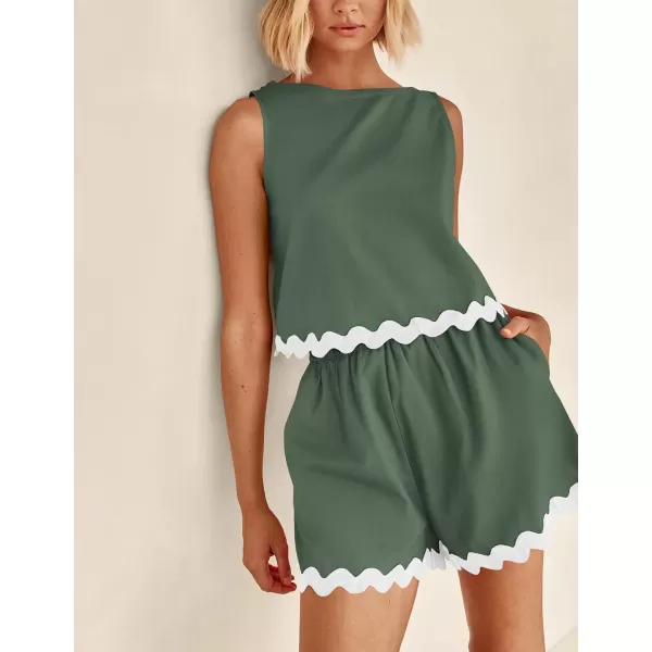 PRETTYGARDEN Womens 2 Piece Beach Vacation Outfits Casual Cropped Tank Top High Waist Shorts Set TracksuitGreen