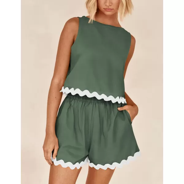 PRETTYGARDEN Womens 2 Piece Beach Vacation Outfits Casual Cropped Tank Top High Waist Shorts Set TracksuitGreen