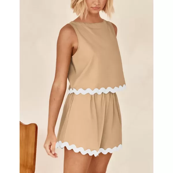 PRETTYGARDEN Womens 2 Piece Beach Vacation Outfits Casual Cropped Tank Top High Waist Shorts Set TracksuitKhaki