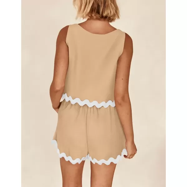 PRETTYGARDEN Womens 2 Piece Beach Vacation Outfits Casual Cropped Tank Top High Waist Shorts Set TracksuitKhaki