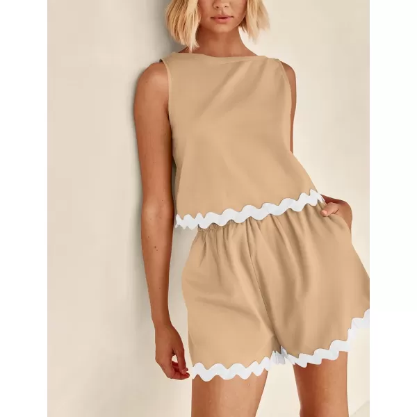 PRETTYGARDEN Womens 2 Piece Beach Vacation Outfits Casual Cropped Tank Top High Waist Shorts Set TracksuitKhaki