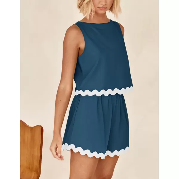 PRETTYGARDEN Womens 2 Piece Beach Vacation Outfits Casual Cropped Tank Top High Waist Shorts Set TracksuitLake Blue