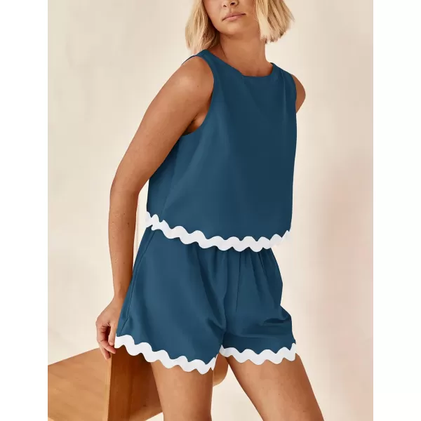 PRETTYGARDEN Womens 2 Piece Beach Vacation Outfits Casual Cropped Tank Top High Waist Shorts Set TracksuitLake Blue