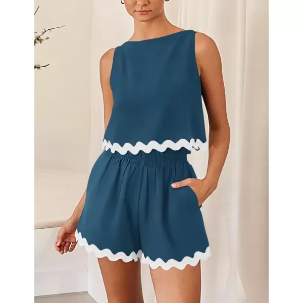 PRETTYGARDEN Womens 2 Piece Beach Vacation Outfits Casual Cropped Tank Top High Waist Shorts Set TracksuitLake Blue