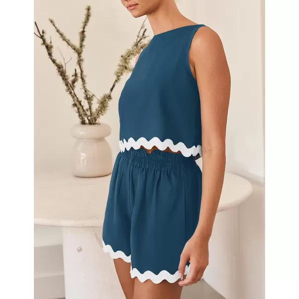 PRETTYGARDEN Womens 2 Piece Beach Vacation Outfits Casual Cropped Tank Top High Waist Shorts Set TracksuitLake Blue
