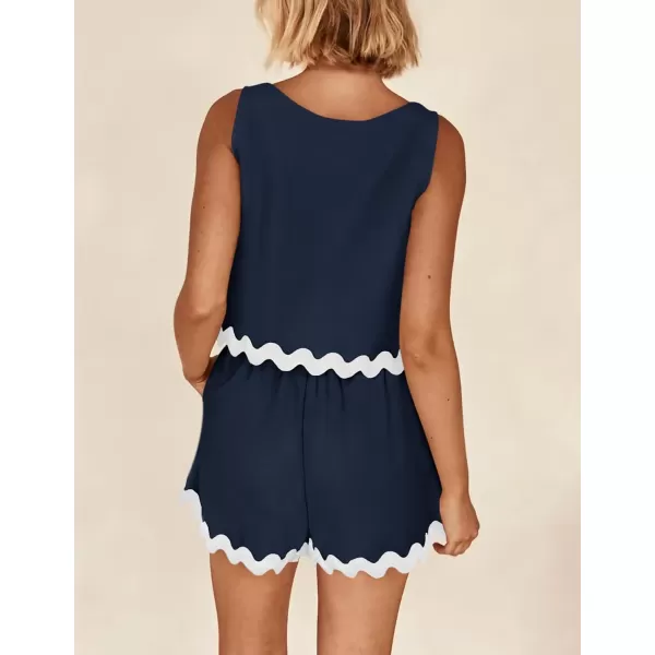 PRETTYGARDEN Womens 2 Piece Beach Vacation Outfits Casual Cropped Tank Top High Waist Shorts Set TracksuitNavy
