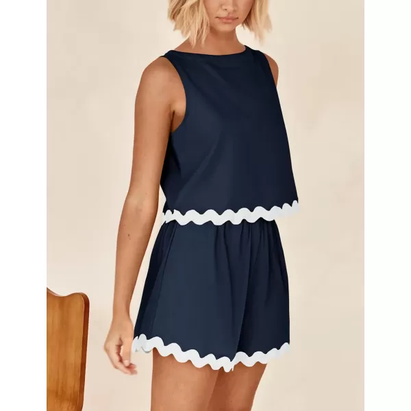 PRETTYGARDEN Womens 2 Piece Beach Vacation Outfits Casual Cropped Tank Top High Waist Shorts Set TracksuitNavy