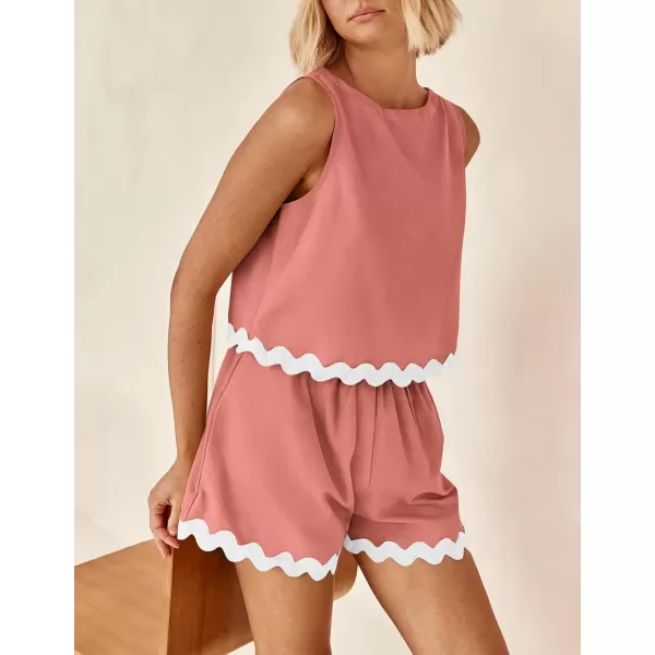 PRETTYGARDEN Womens 2 Piece Beach Vacation Outfits Casual Cropped Tank Top High Waist Shorts Set TracksuitPink